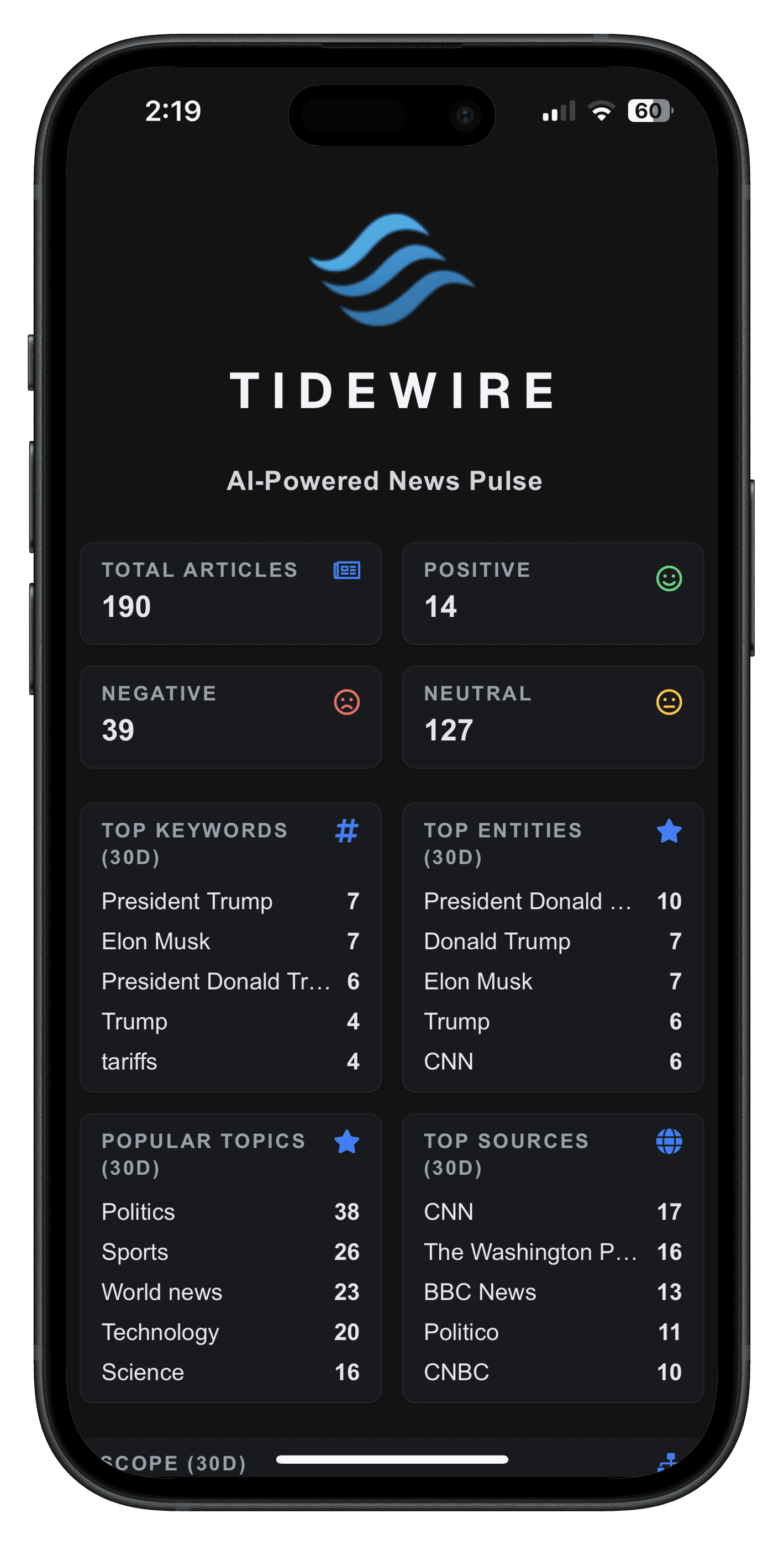 TIDEWIRE app on phone